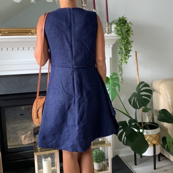 Tish Cox Blue wool dress ruffle midi sleeveless - Picture 5 of 16